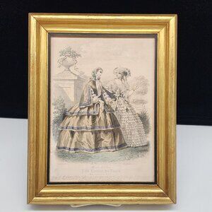 Antique Gilt Wooden Picture Frame 1800's Paris Fashion Lithograph 8x10